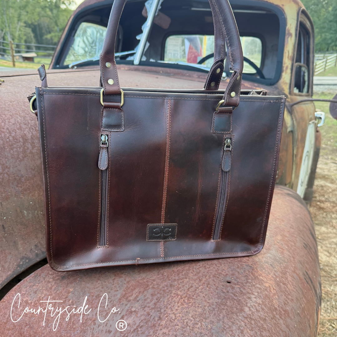 Wild Axis Tooled Leather Cowhide Conceal Carry Tote, Computer Bag