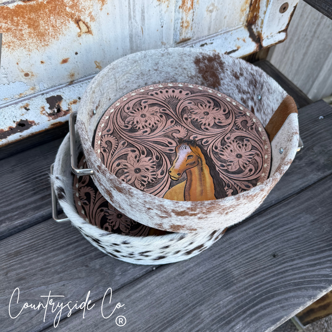 Circle Tooled Leather Cowhide Tray