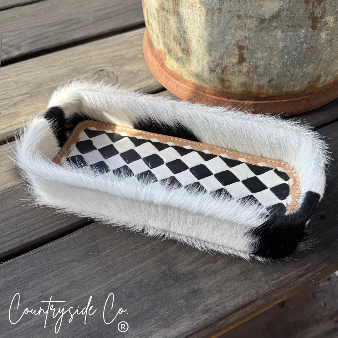 Checkered Cowhide Tray