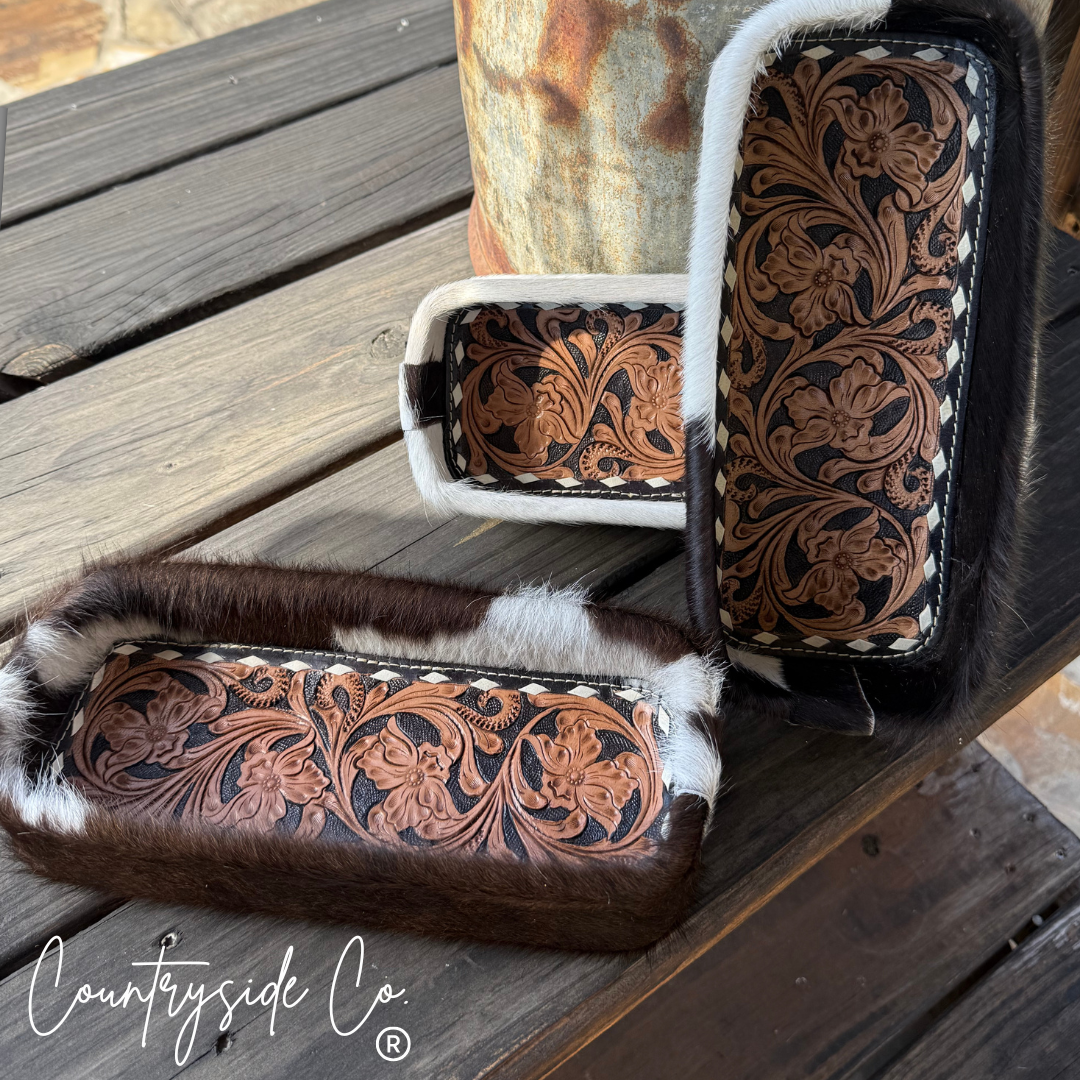 Tooled Leather & Cowhide Tray