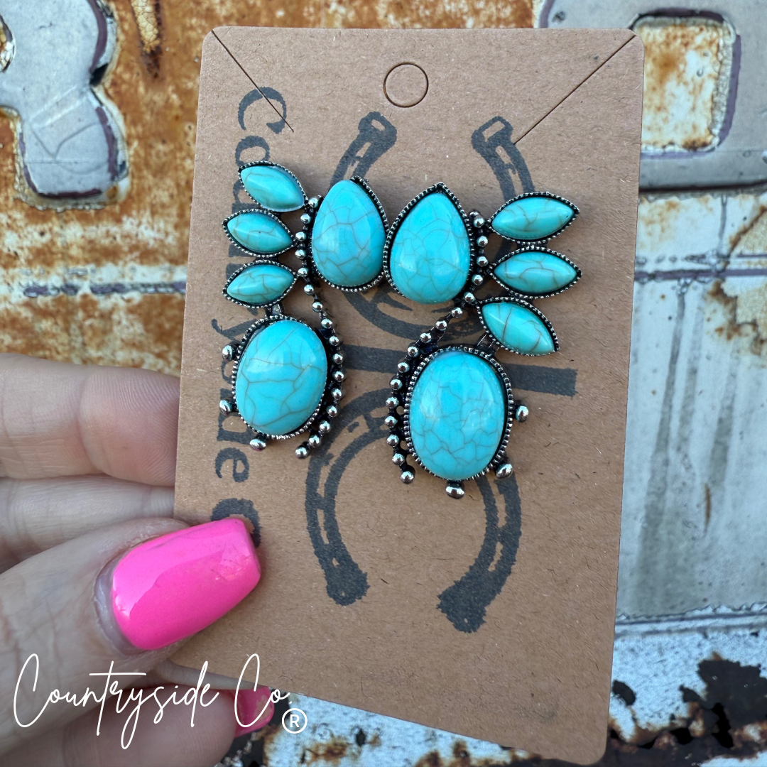Sedona Fan Faux Turquoise Earrings