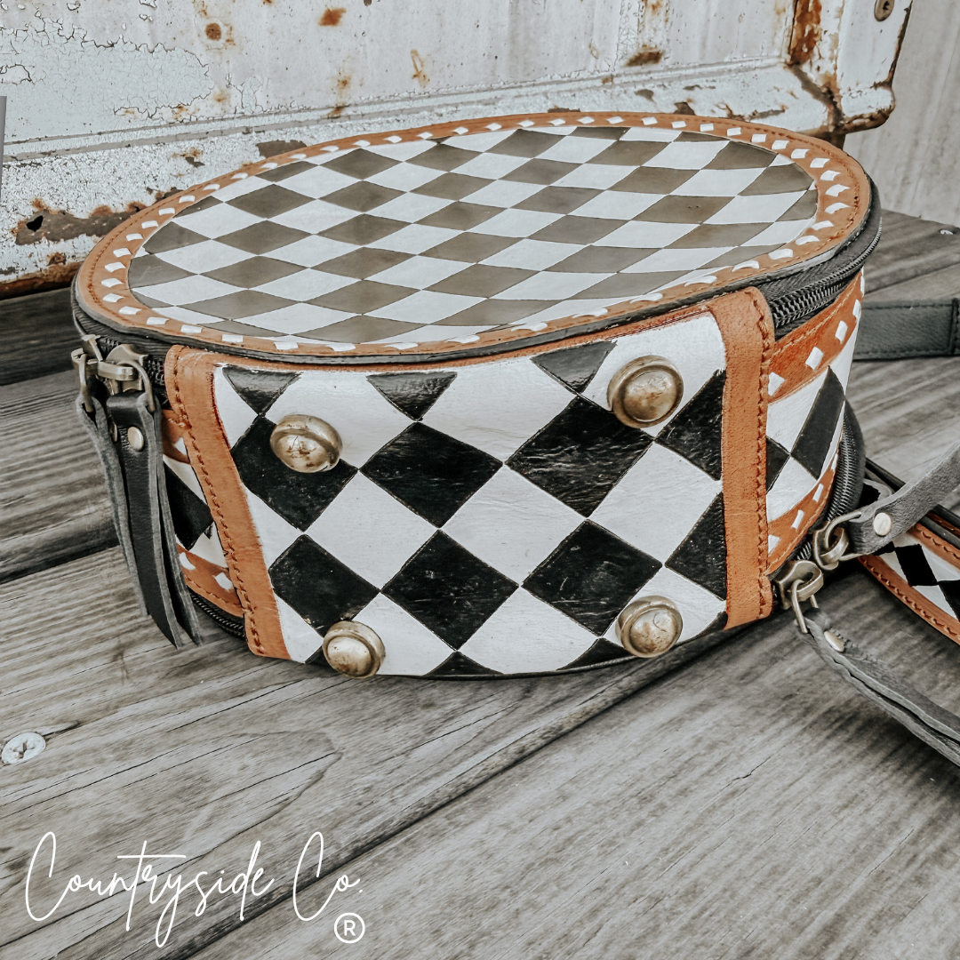 Marfa Leather Checkered Canteen Purse