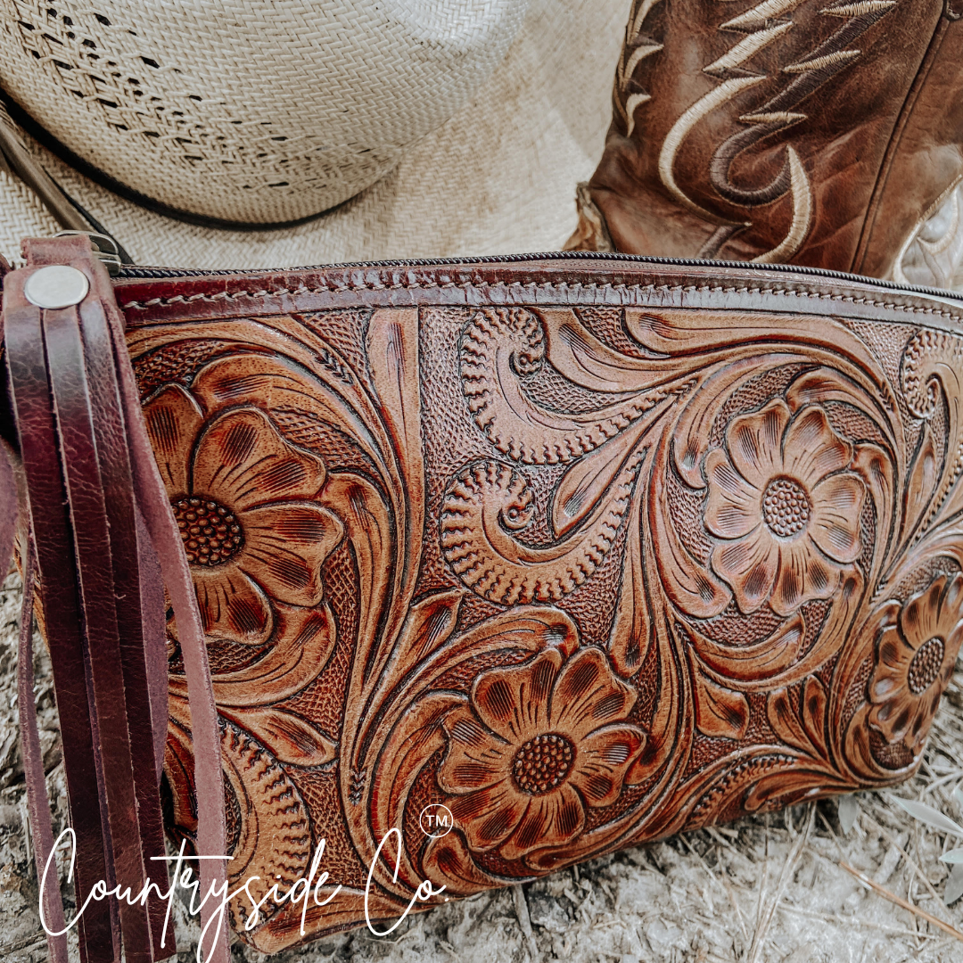 Tooled leather bag