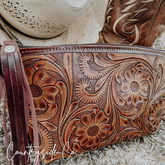 Tooled leather bag