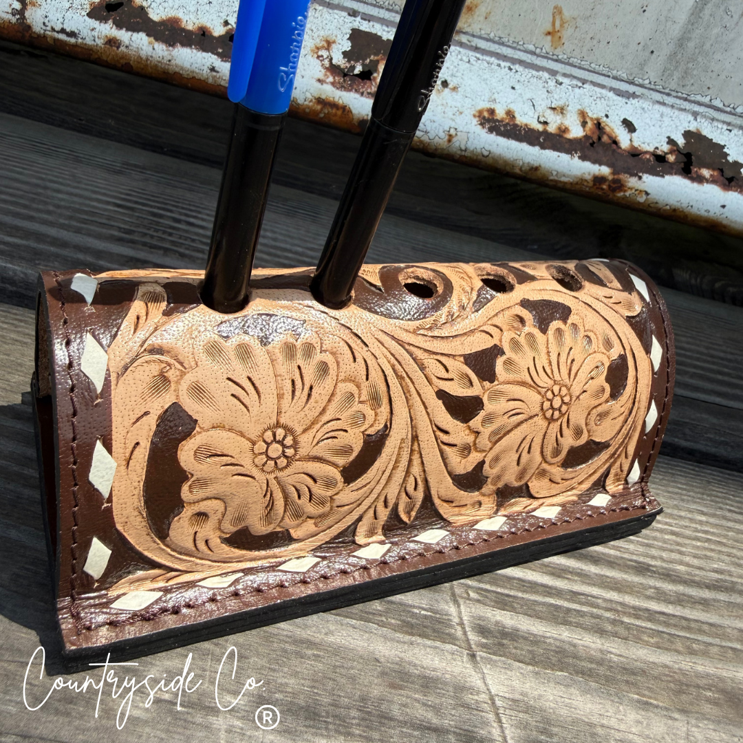 Tooled Leather Pen Holder