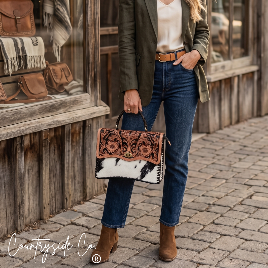 Saddle Creek Tooled Leather Purse Satchel