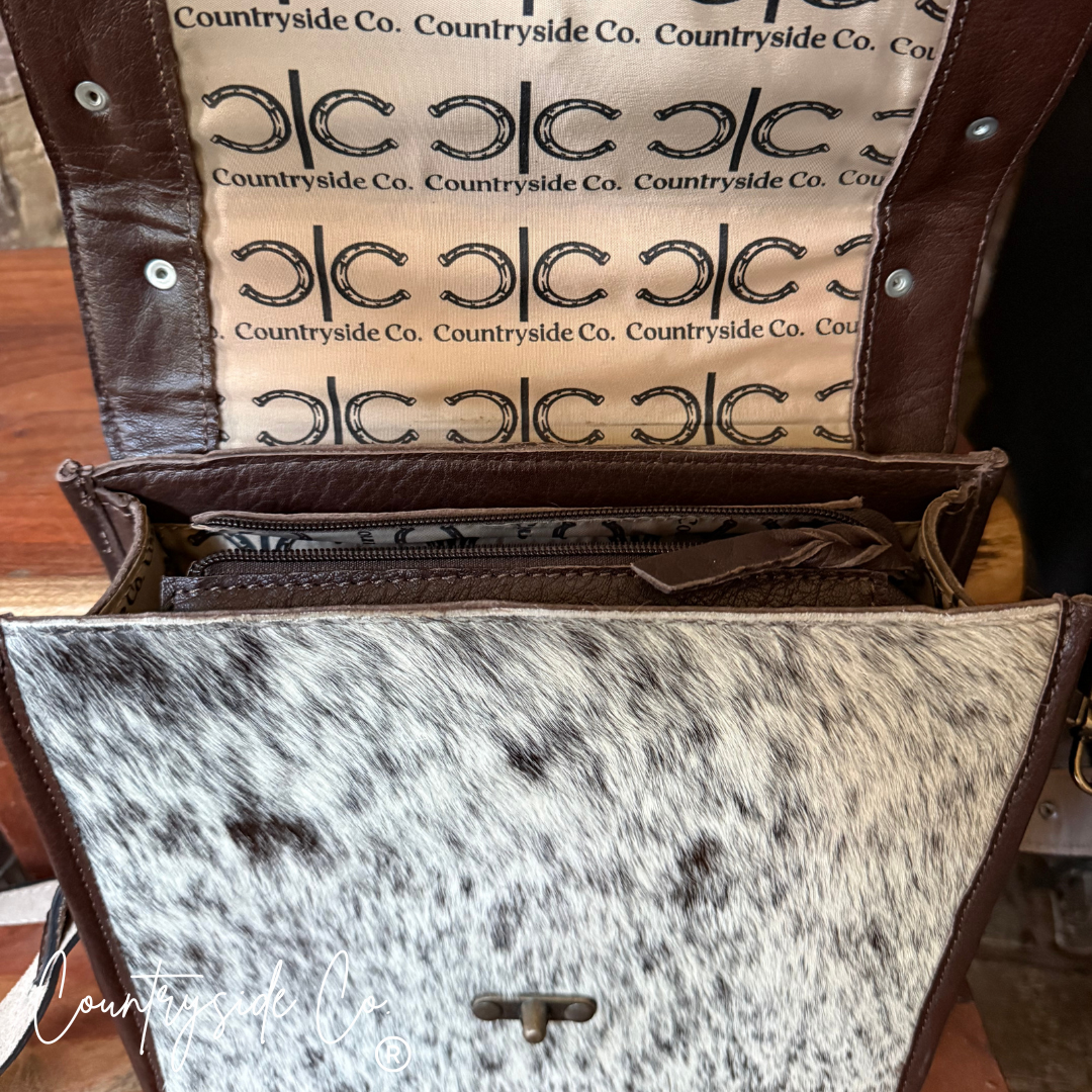 Driftwood Cowhide Tooled Leather Crossbody Purse