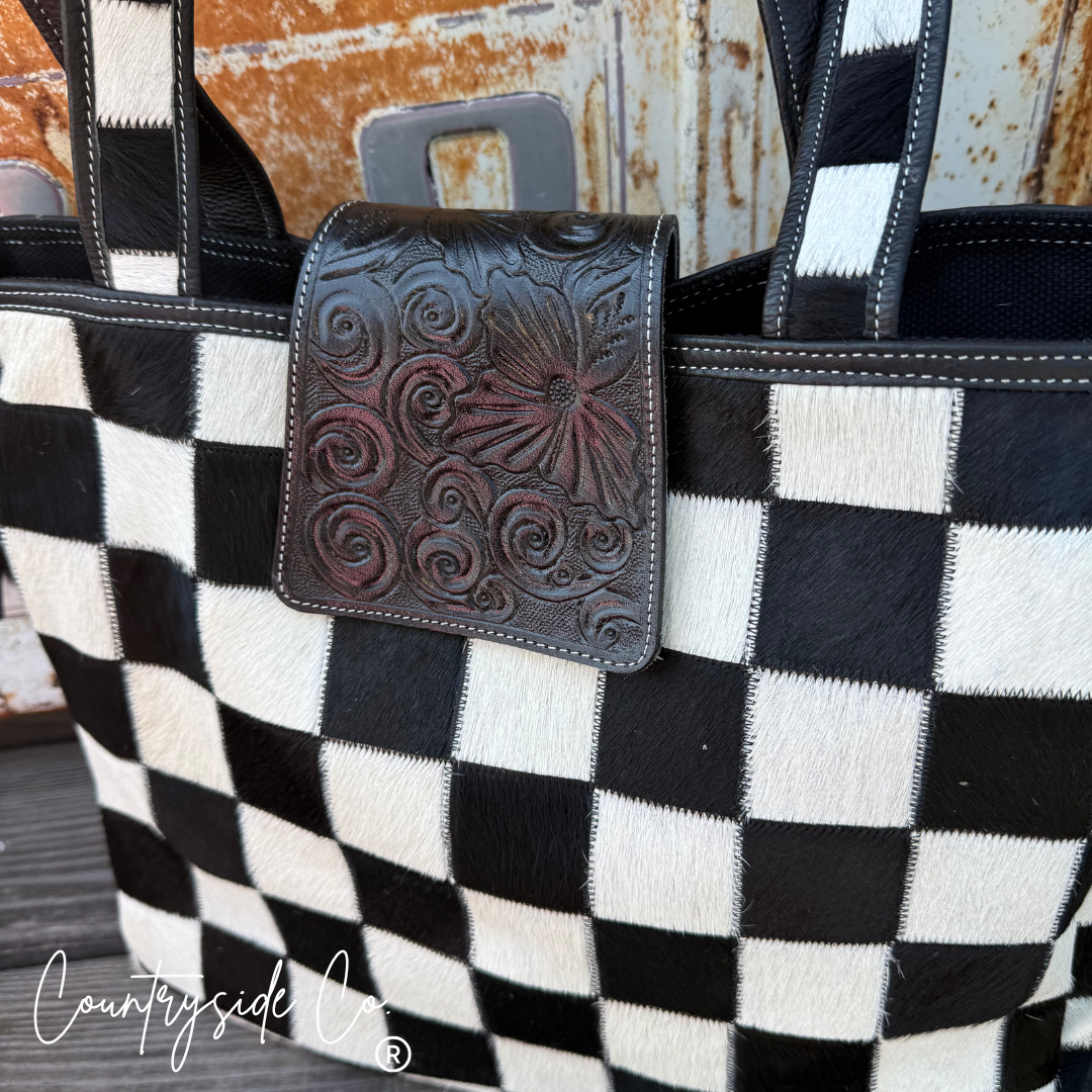 The Homestead Cowhide Checkered Tote Carryall