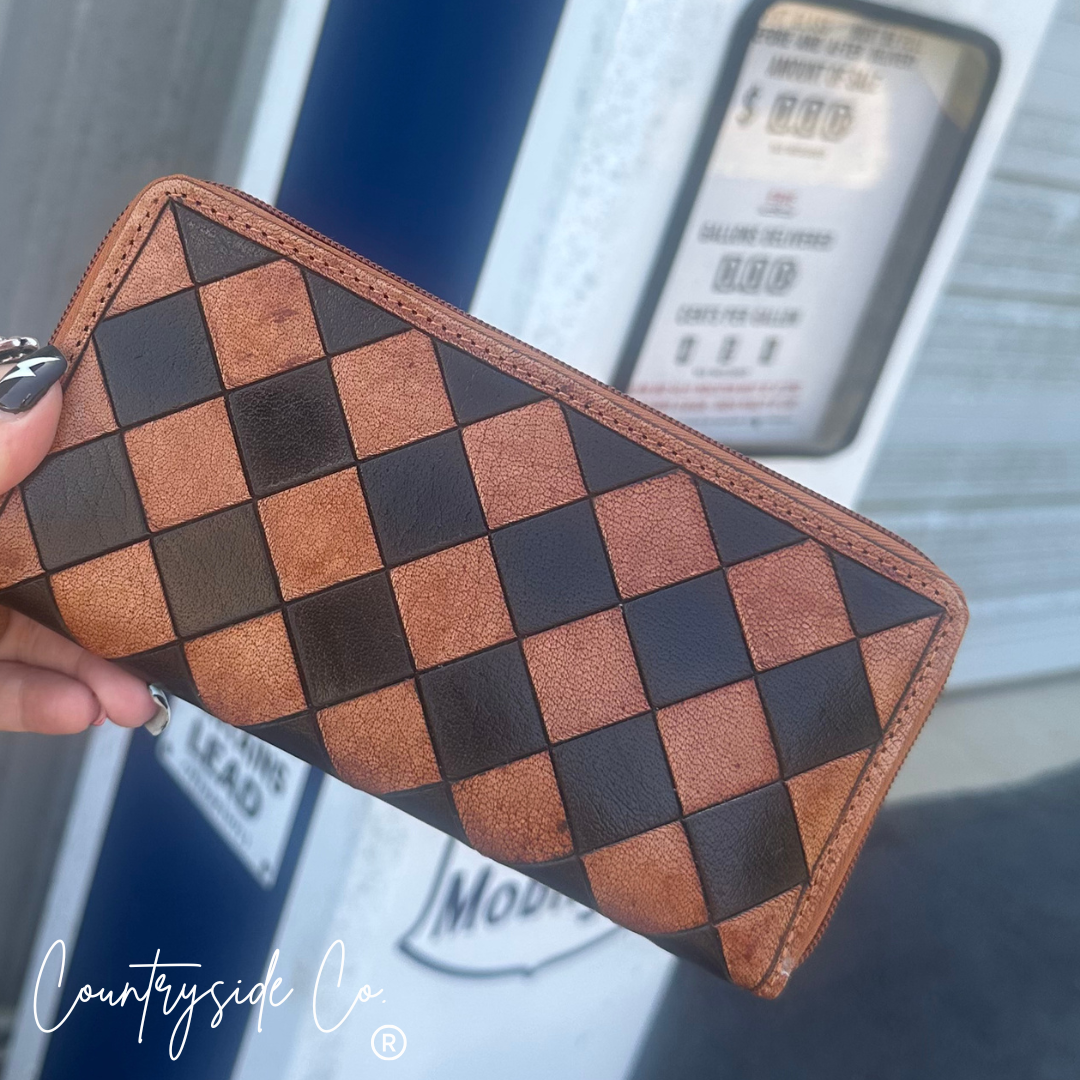 Chestnut Checkered Leather Wallet