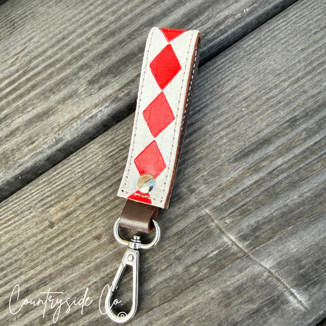Red, White and Blue Checkered Leather Keychain Wristlet