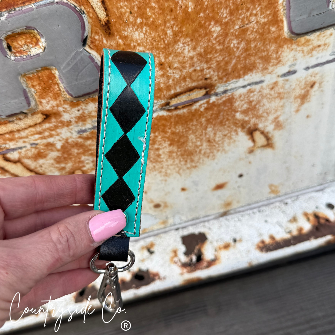 Leather Checkered Keychain Wristlet