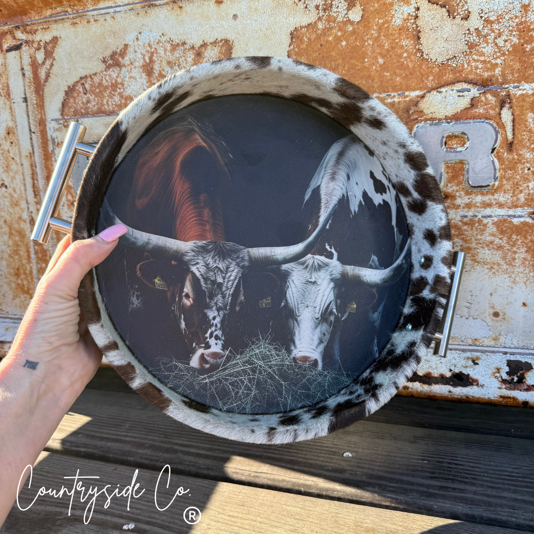 No Bull Cowhide Circle Tray