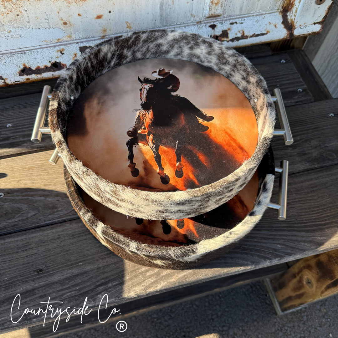 Rodeo Cowhide Circle Tray