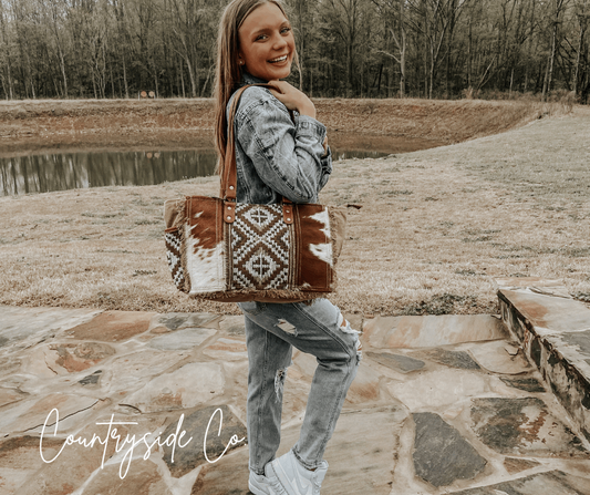 Western cowhide tote bag purse