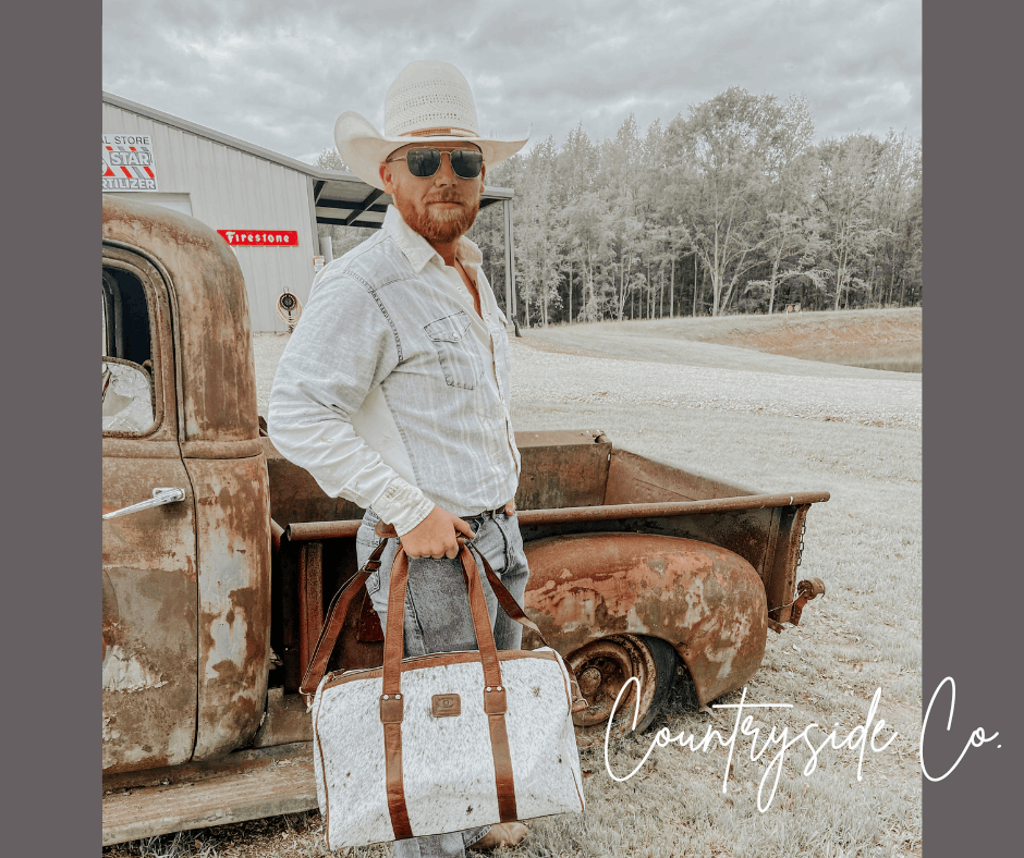 Western cowhide leather duffle bag travel