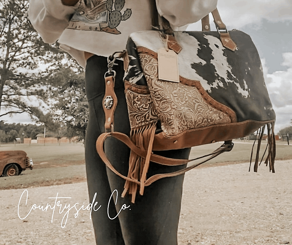 BOHO Western Concealed Carry Cowhide Bag with Tooled Leather Accent shops SUPER SWEET!