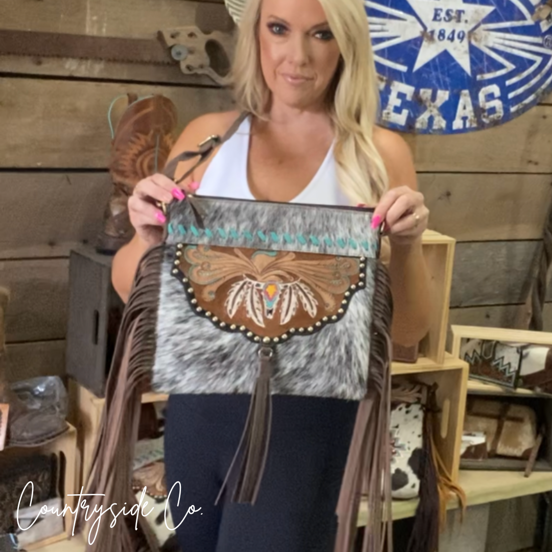 Sierra Cowhide Fringe Concealed Carry Purse