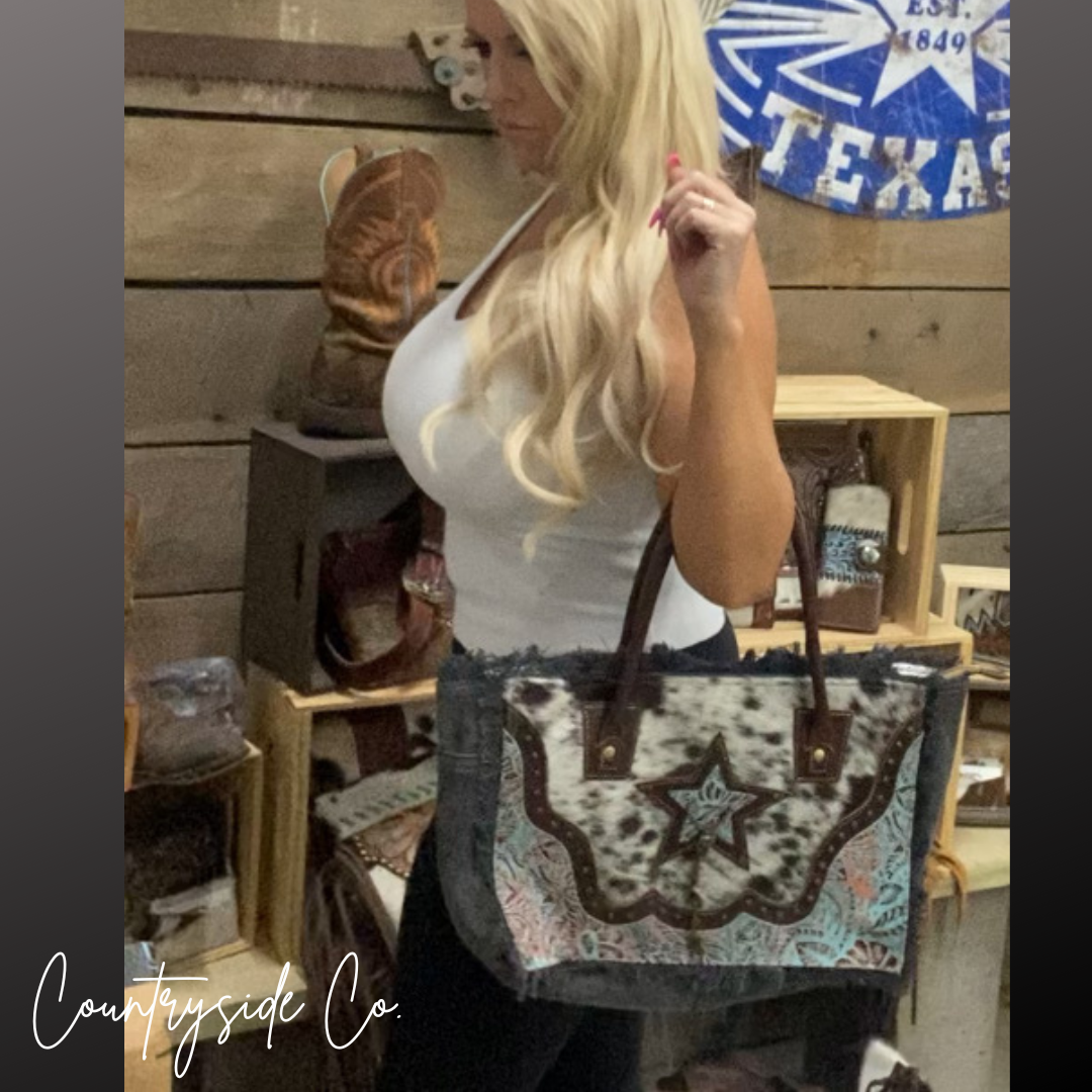 Lone Star Tooled Leather Cowhide Bag