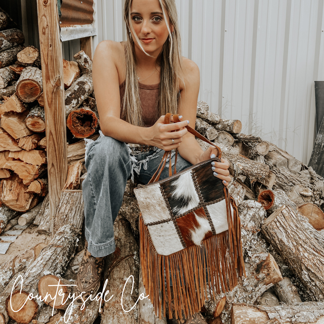 cowhide leather purse with fringe