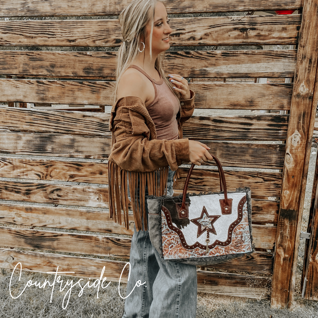 Lone Star Tooled Leather Cowhide Bag