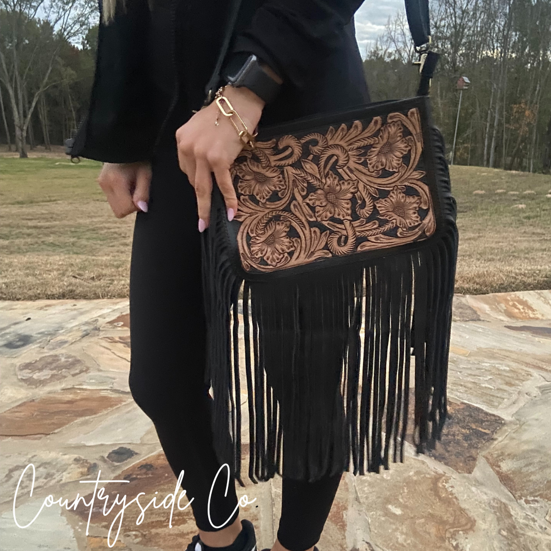 Tooled leather 2025 crossbody purse