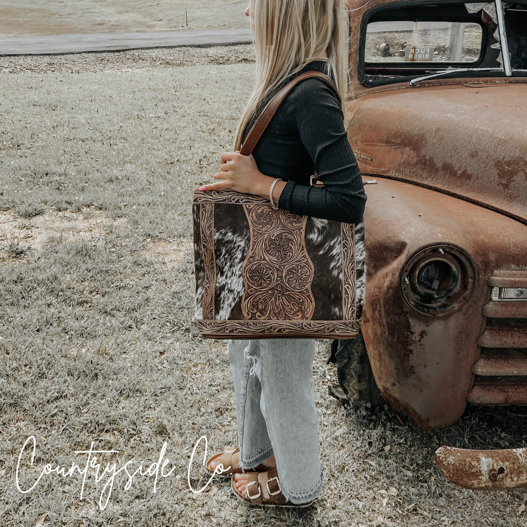 Lucille Conceal Carry Cowhide Leather Tote Purse