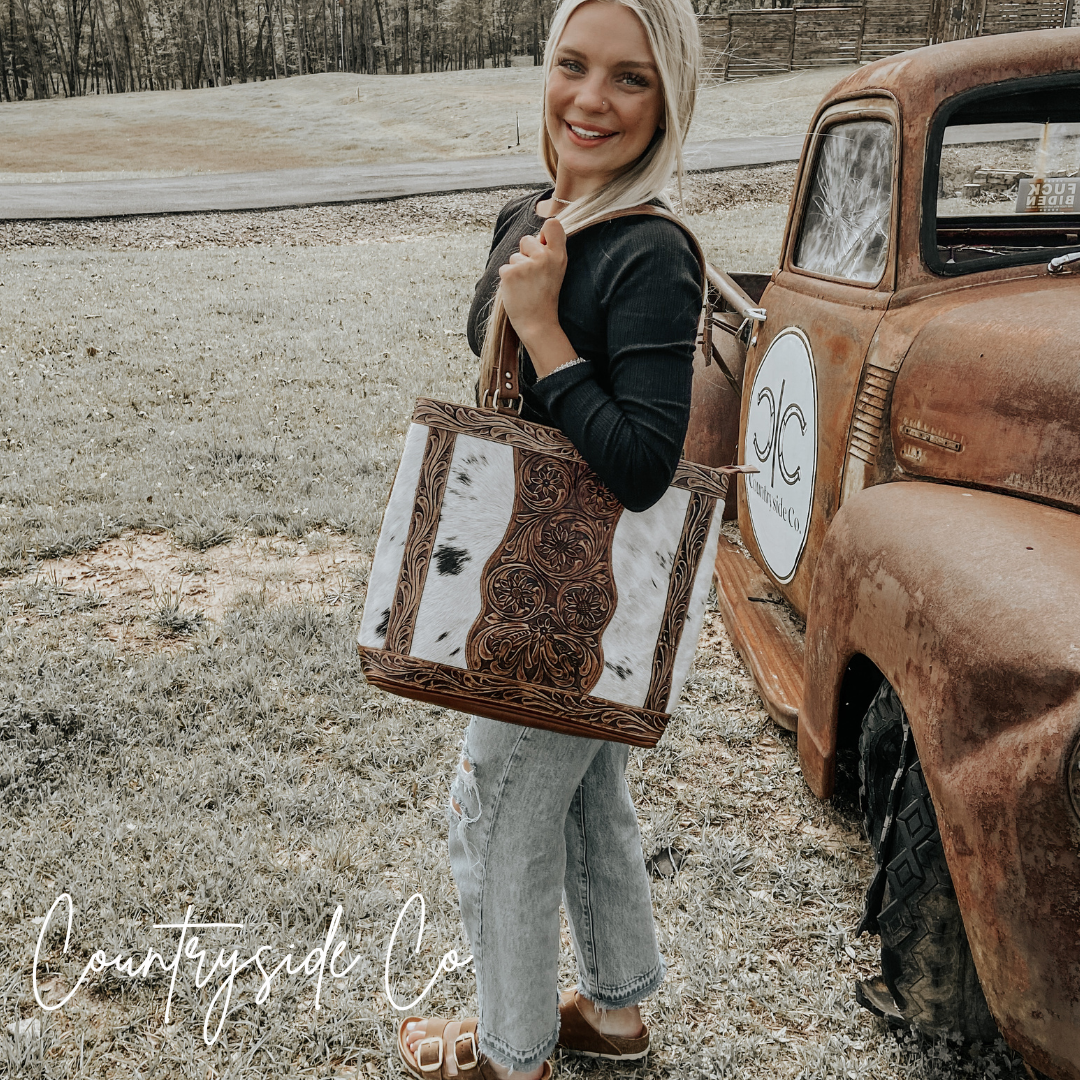 Lucille Conceal Carry Cowhide Leather Tote Purse