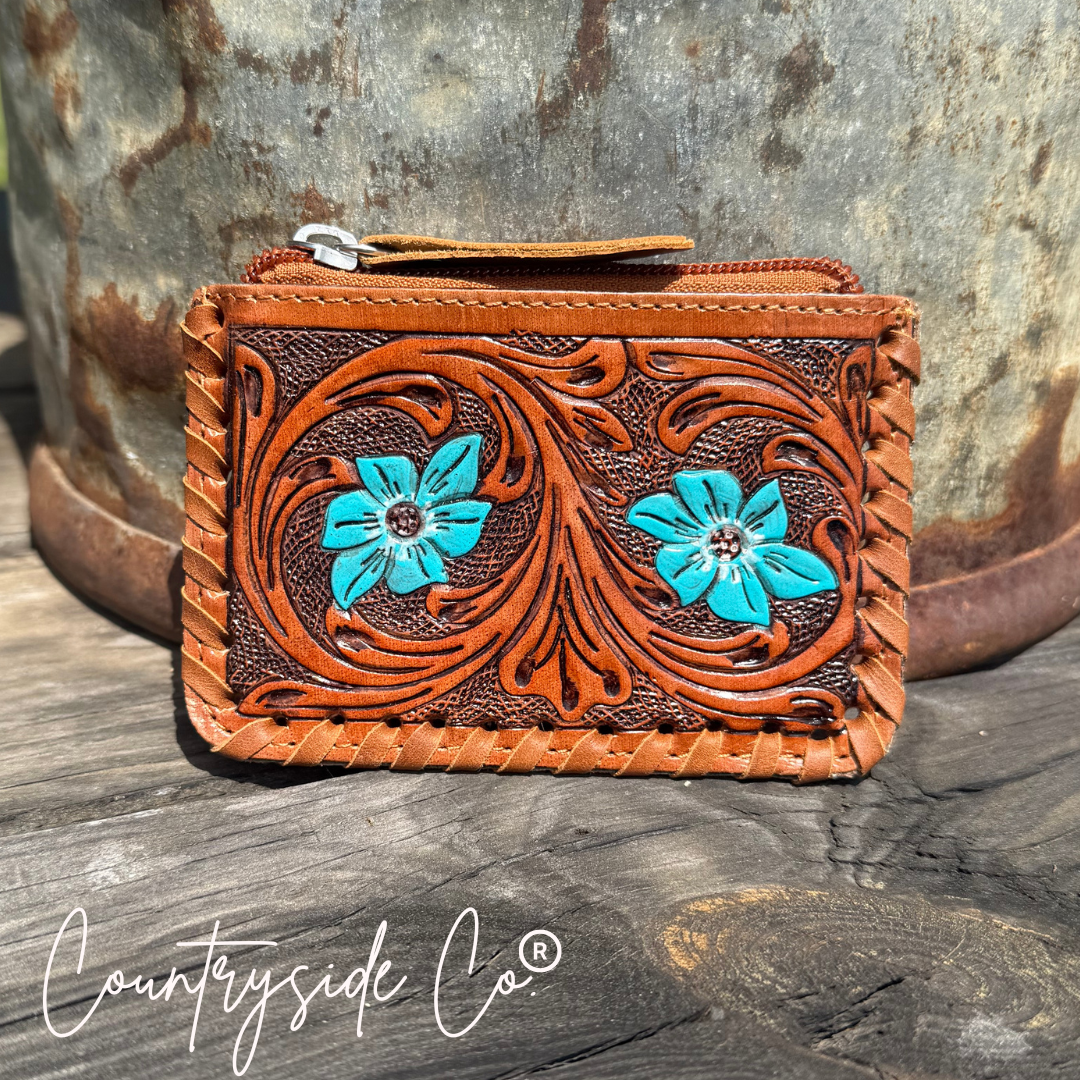 Tooled Leather Pouch, Bag Organizer
