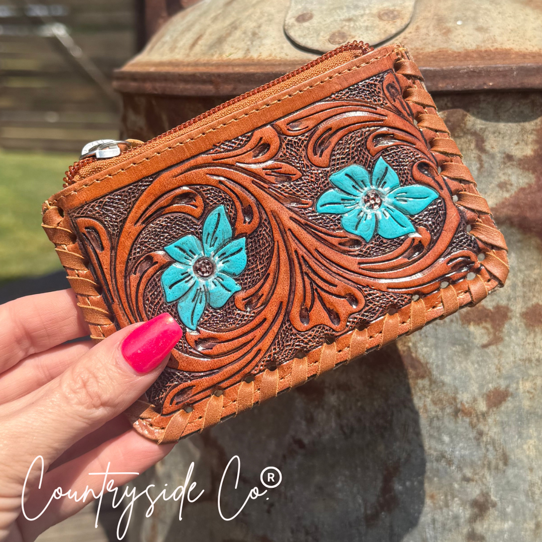 Tooled Leather Pouch, Bag Organizer
