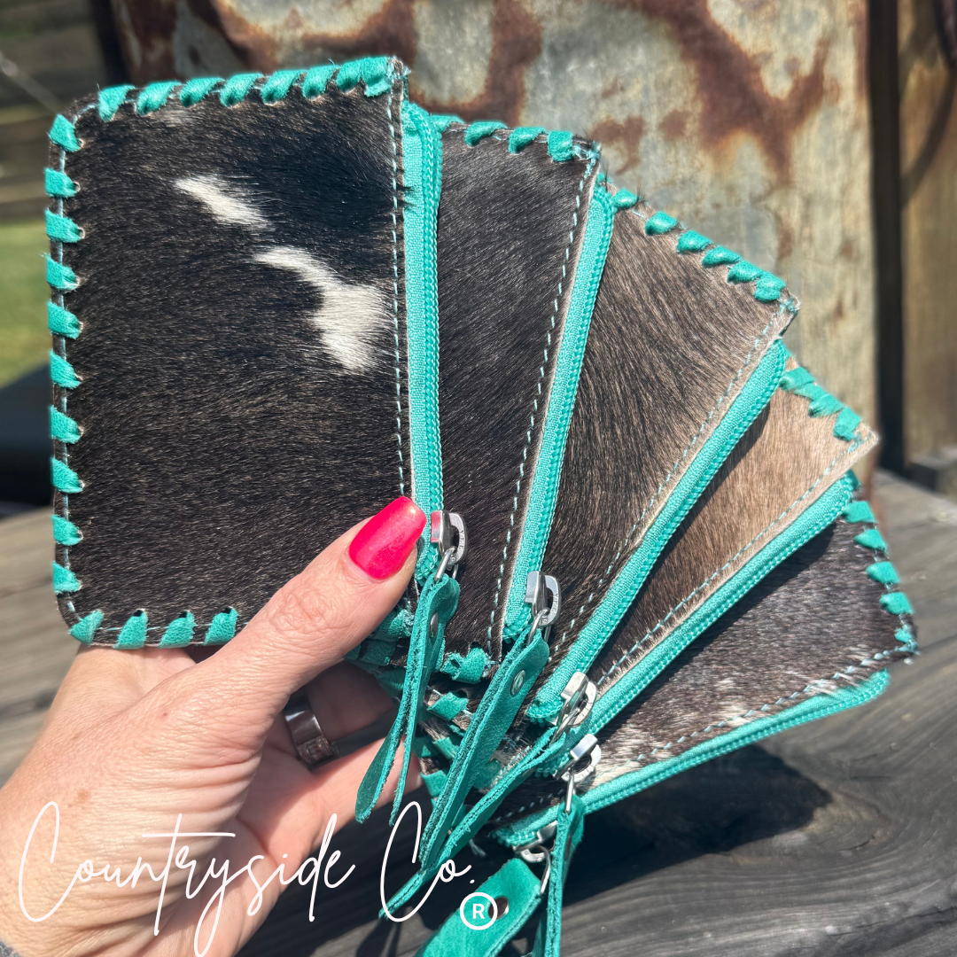 Tooled Leather Pouch Organizer, Turquoise or Pink