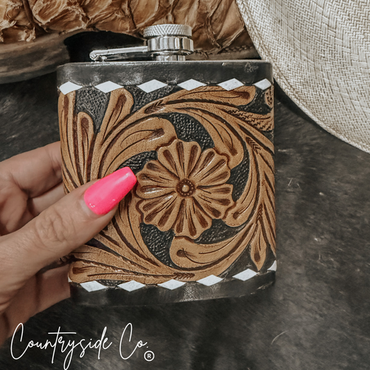 Legend Tooled  Leather Flask