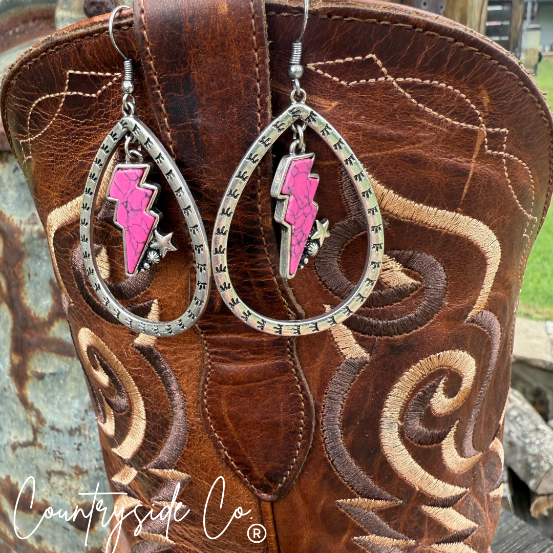 Bolt Dangle Earrings in Pink or Turquoise