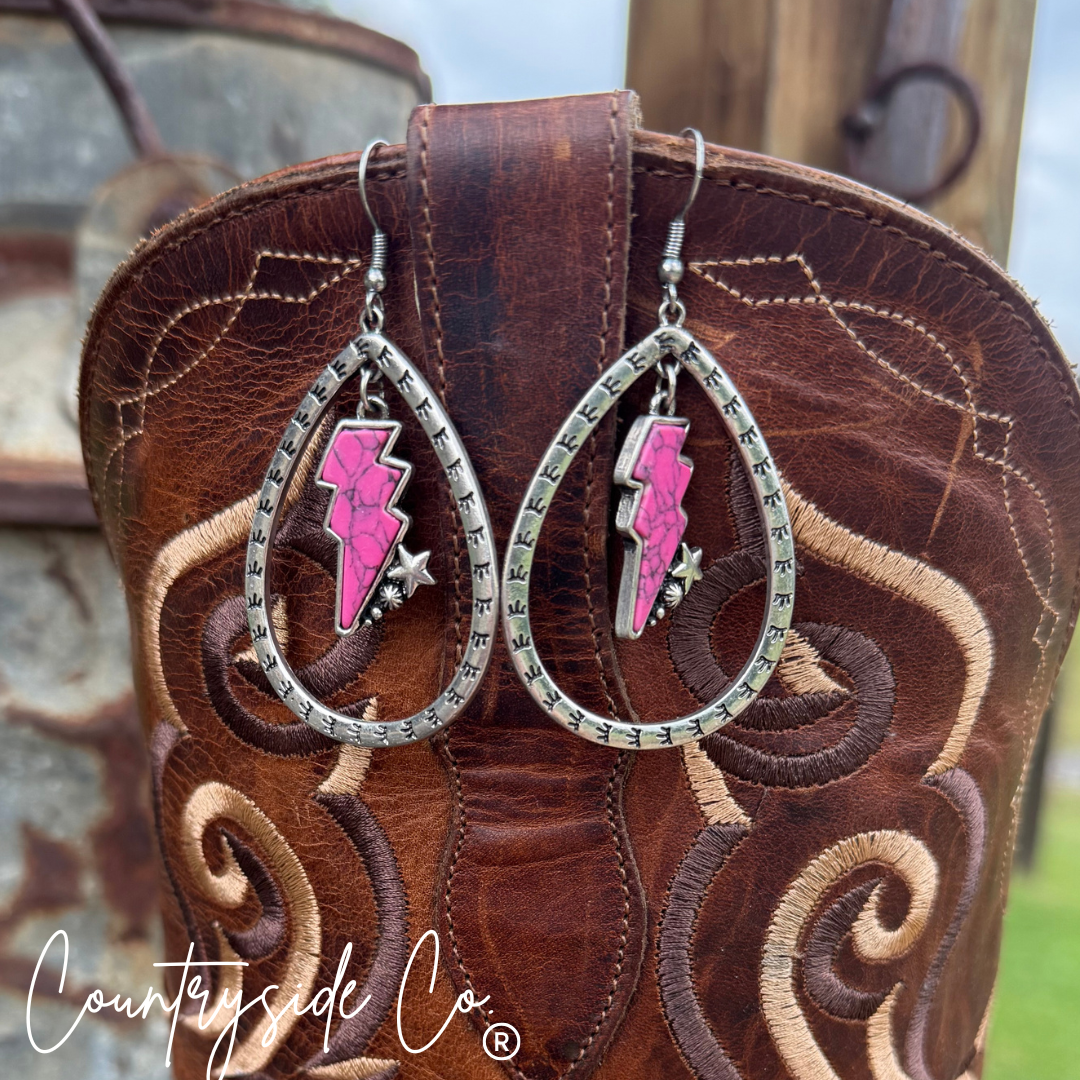 Bolt Dangle Earrings in Pink or Turquoise