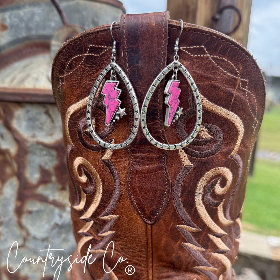 Bolt Dangle Earrings in Pink or Turquoise