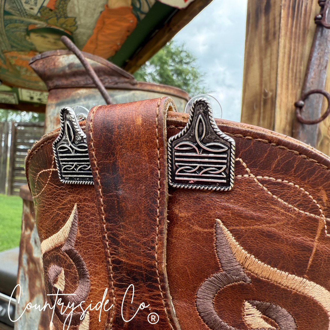 Cowtag Boot Stitch Earrings