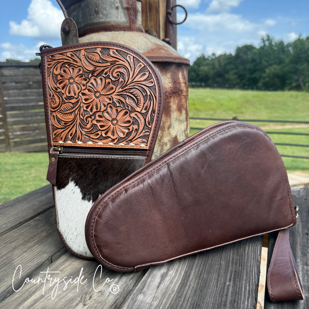 Yuma Cowhide and Tooled Leather 11" Carry Case