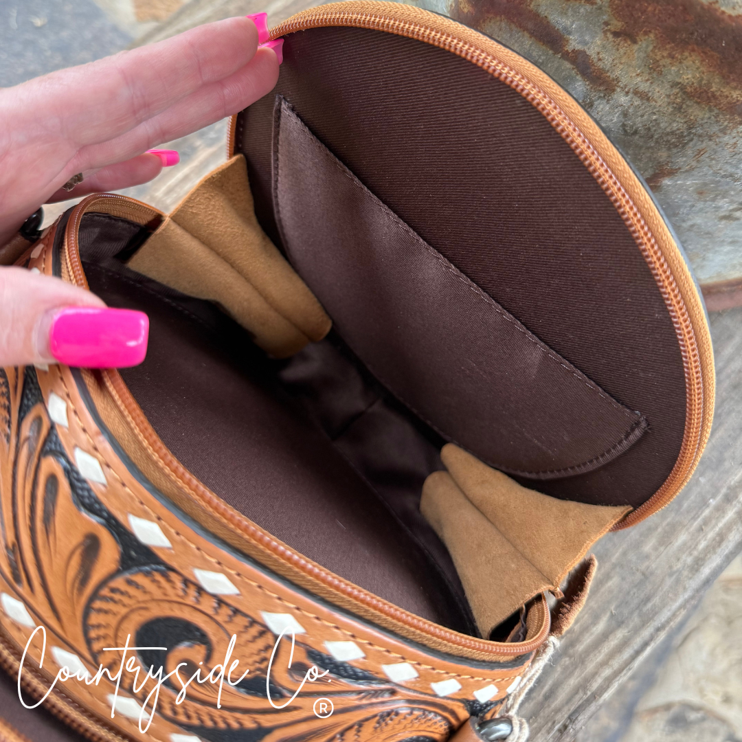 Wild Cherry Tooled Leather Canteen Purse