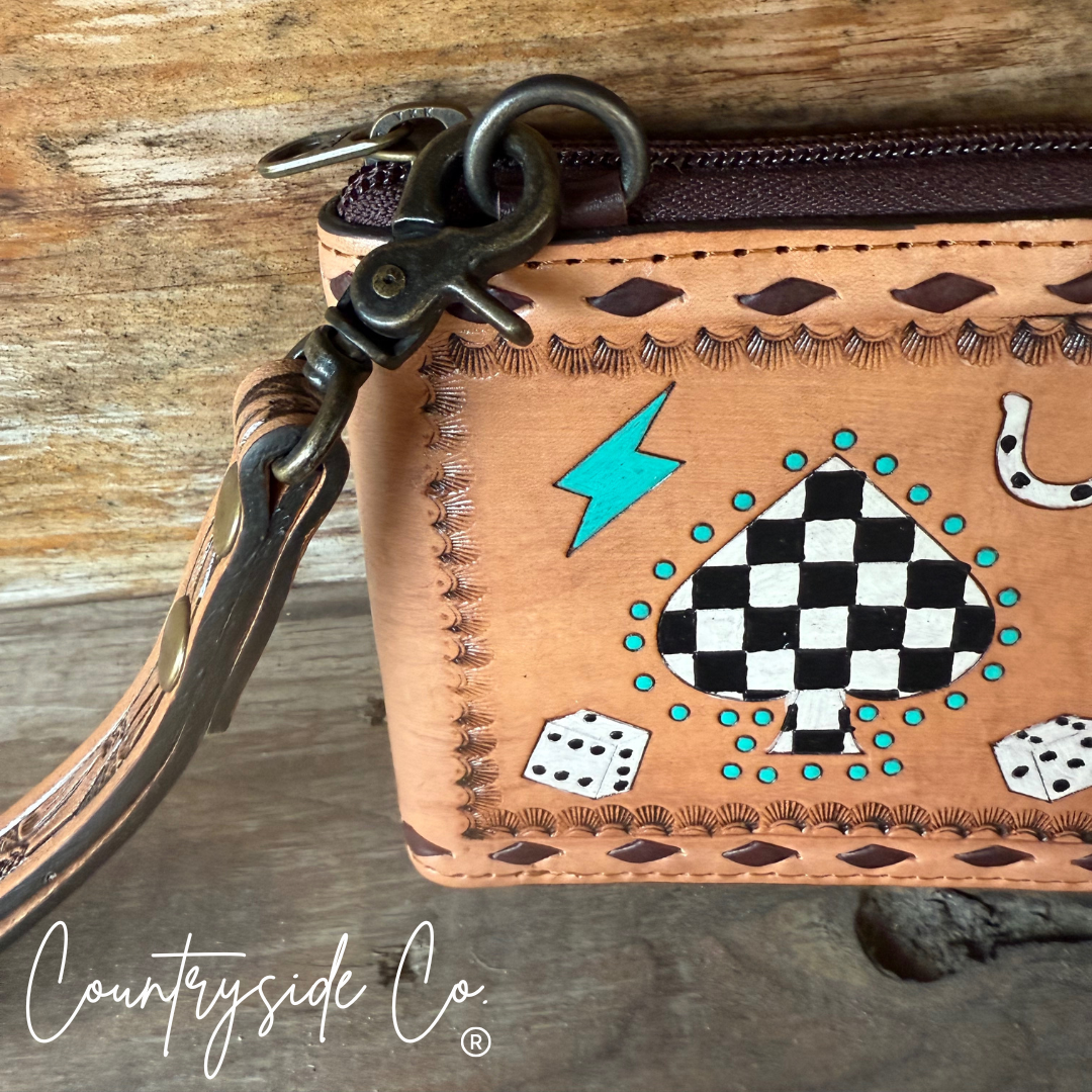 Punchy Cowgirl Tooled Leather Wallet, Wristlet