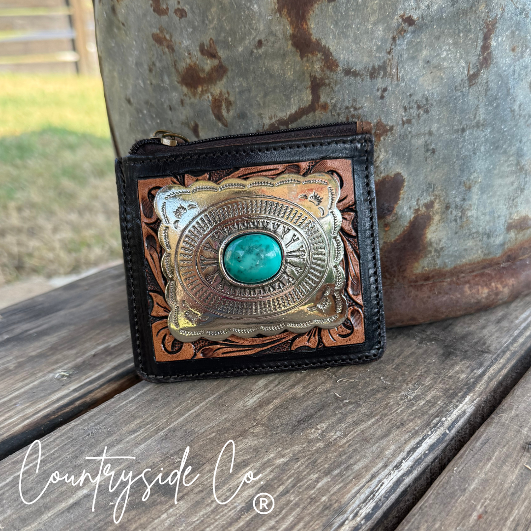 Concho Tooled Leather Small Wallet