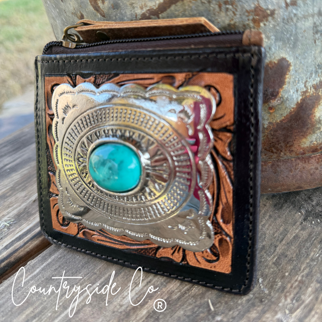 Concho Tooled Leather Small Wallet
