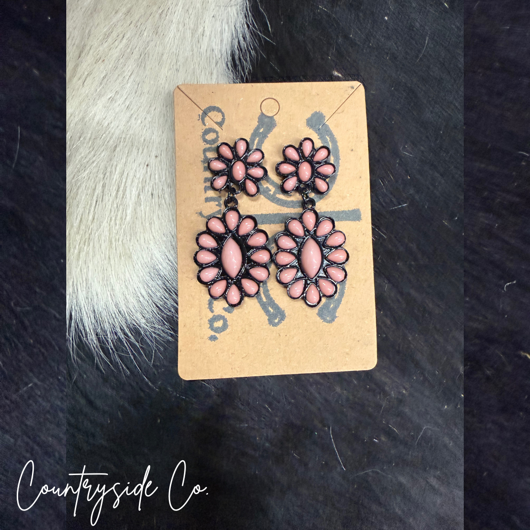 Pink Flower Dangle Earrings