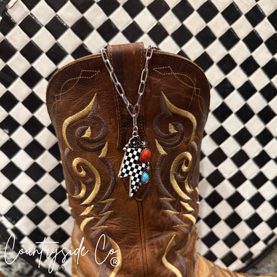 Checkered Bolt Turquoise Accent Necklace