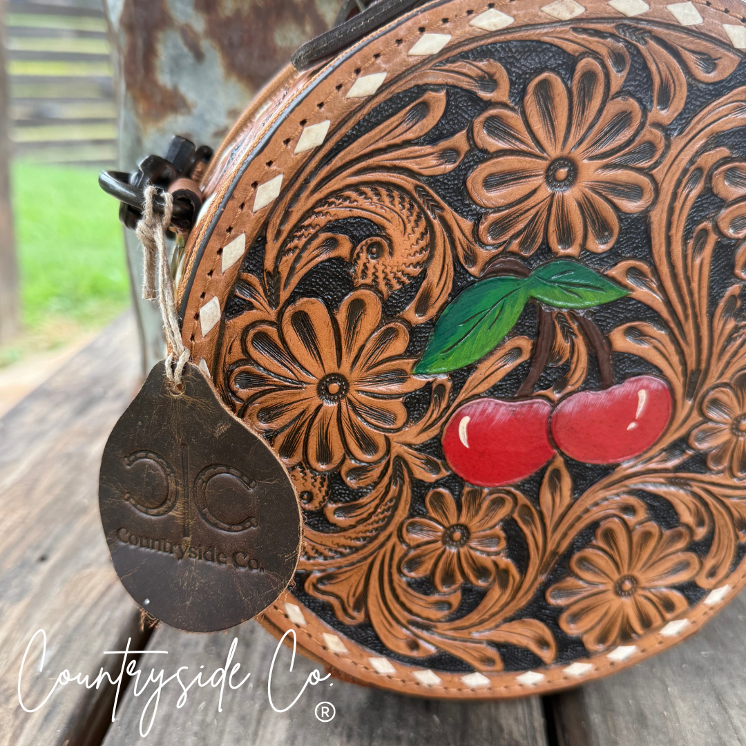 Wild Cherry Tooled Leather Canteen Purse