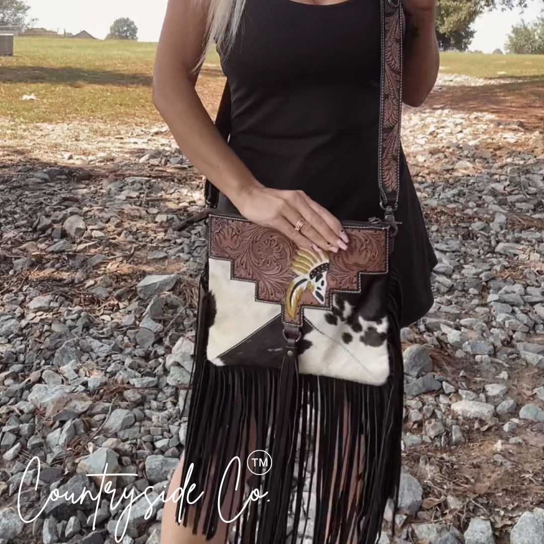 The Outlaw Cowhide Fringe Purse by Countryside Co.