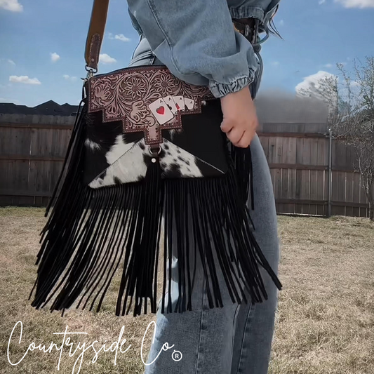tooled leather cowhide purse western