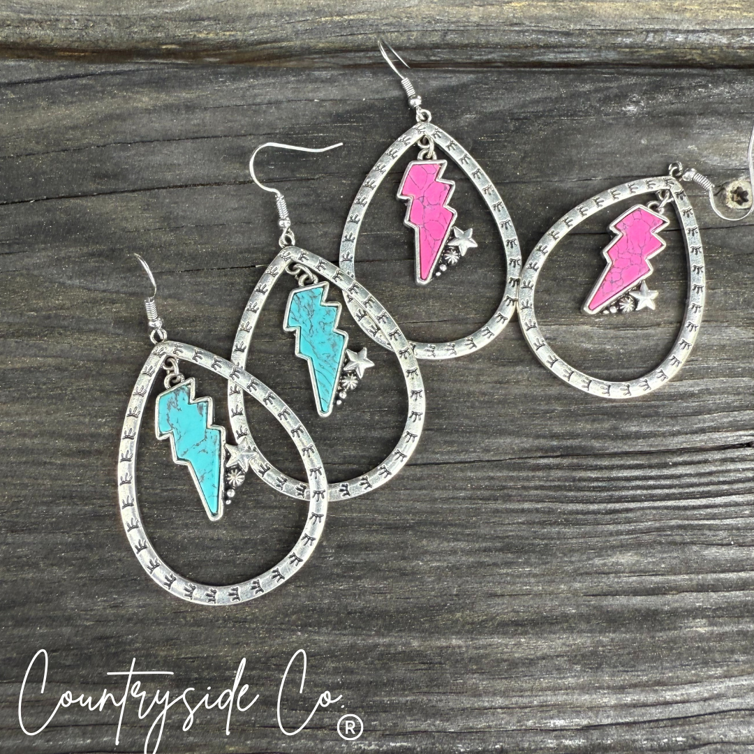 Bolt Dangle Earrings in Pink or Turquoise