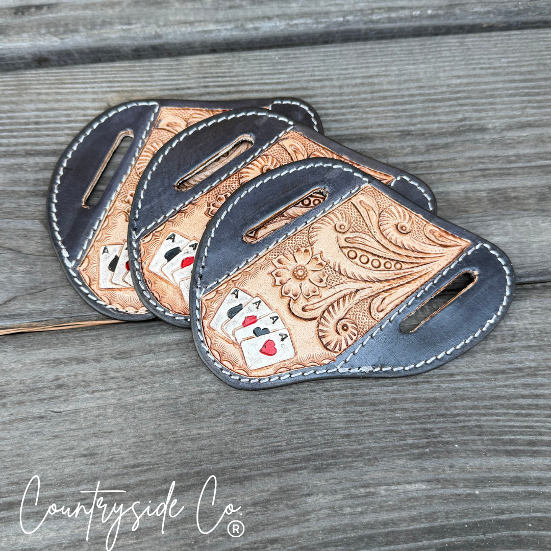 Gambler Tooled Leather Knife Sheath