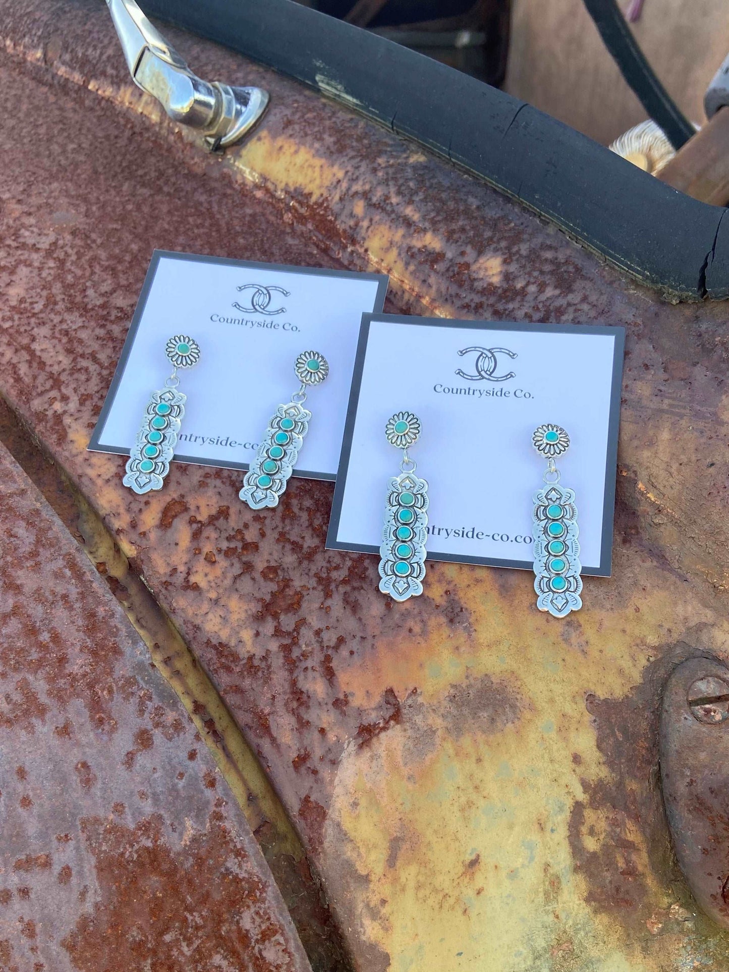 western boho turquoise silver dangle earrings