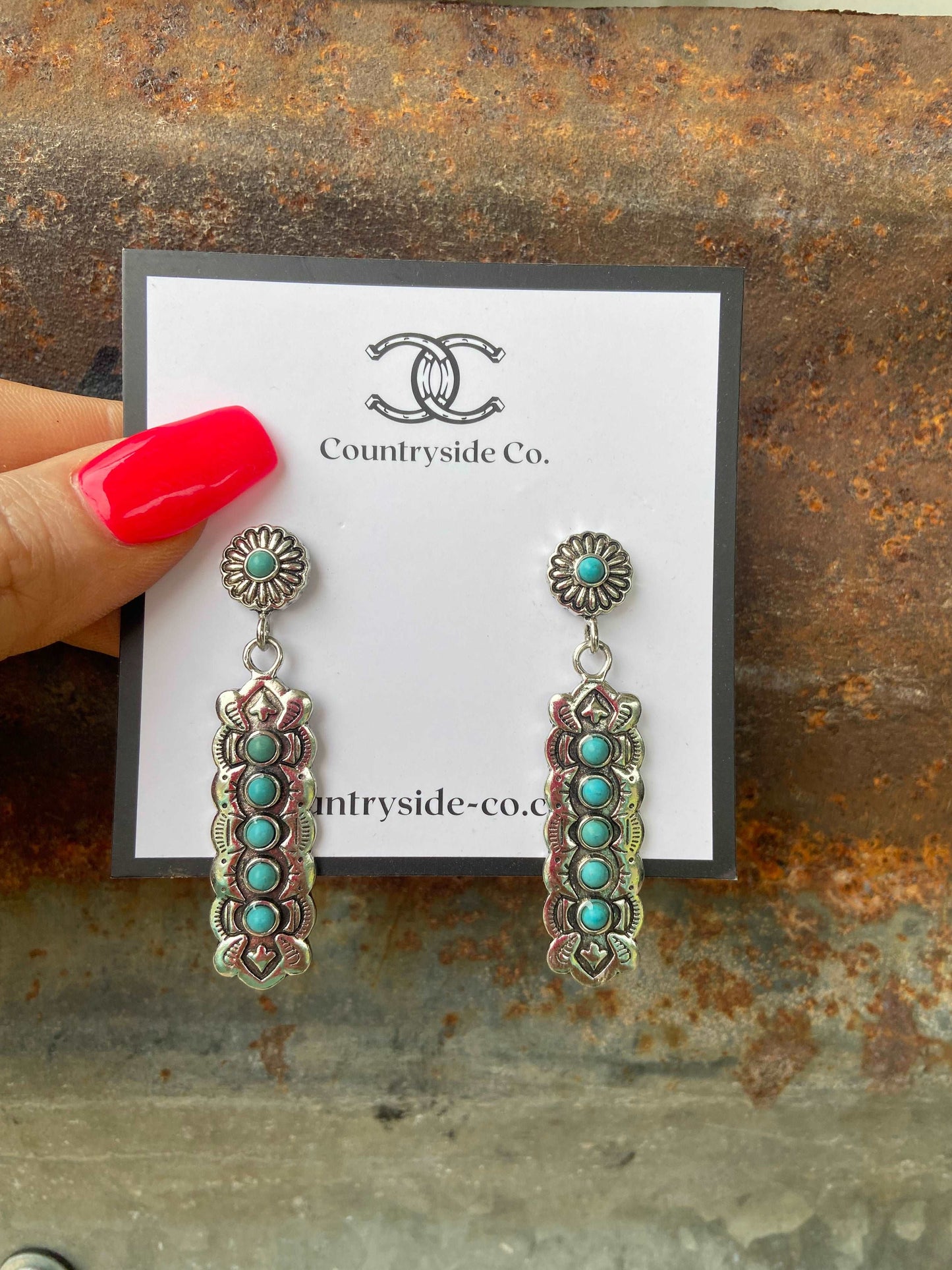 Western silver turquoise dangle earrings