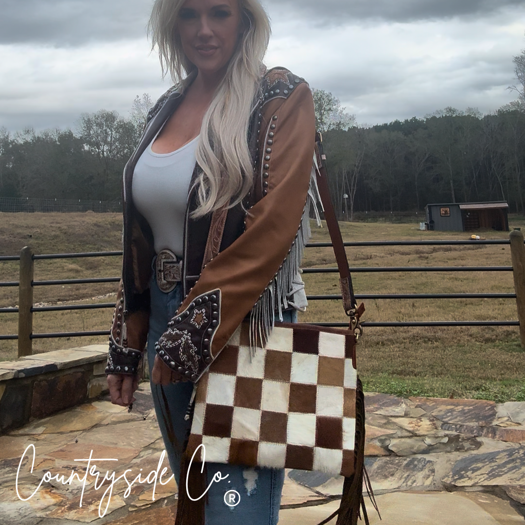 Longhorn Trail Cowhide Checkered Purse